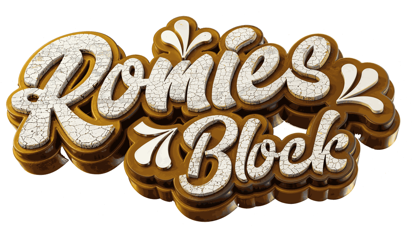 Romie's Block wordmark stamp